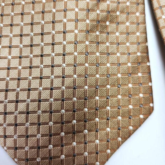 Balmain Necktie Men's Silk Tie 100% Silk Foulard Tie New Brown Grey & White Dots - Picture 3 of 8